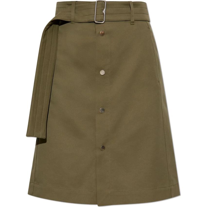 Order (Women) Burberry  Olive Green Midi Skirt with Back Split and Snap Button Belt. 80939451
