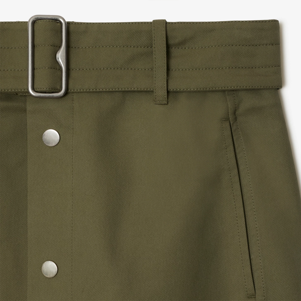 Details for (Women) Burberry  Olive Green Midi Skirt with Back Split and Snap Button Belt. 80939451