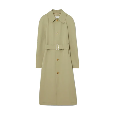(Women) Burberry Olive Single-Breasted Belted Long Sleeve Coat. 80774431