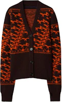 (Women) Burberry Orange Fox Pattern Jacquard V-Neck Knit Cardigan Sweater 80949721 (Women) Burberry Orange Fox Pattern Jacquard V-Neck Knit Cardigan Sweater 80949721