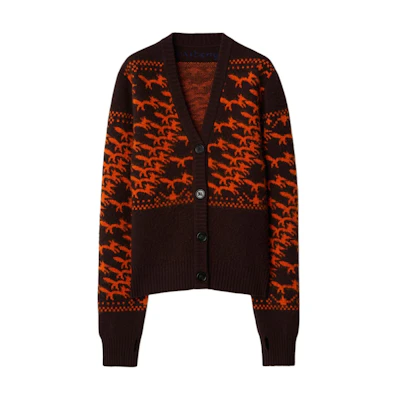 (Women) Burberry Orange Fox Pattern Jacquard V-Neck Knit Cardigan Sweater 80949721