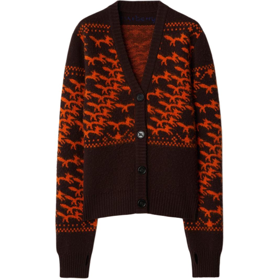 Order (W) Burberry Cardigan Rajutan Corak Musang Jingga Leher-V Jacquard. 80949721