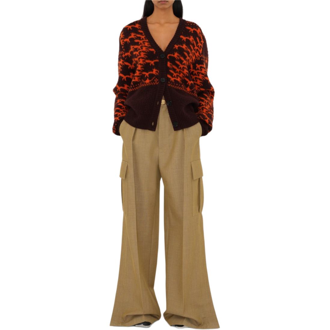 Shop (W) Burberry Cardigan Rajutan Corak Musang Jingga Leher-V Jacquard. 80949721