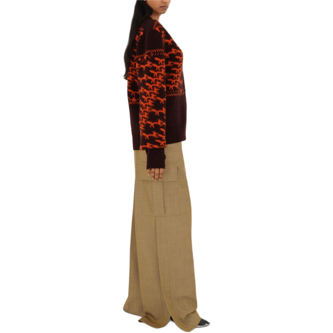 Details for (W) Burberry Cardigan Rajutan Corak Musang Jingga Leher-V Jacquard. 80949721