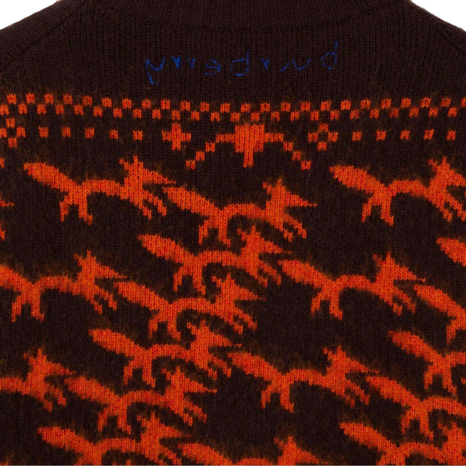 Sizing (W) Burberry Cardigan Rajutan Corak Musang Jingga Leher-V Jacquard. 80949721