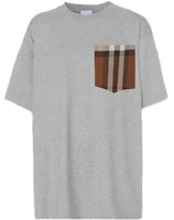 (Women) Burberry Oversized Grey Check Pocket Cotton T-Shirt Short Sleeve 80489231 (Women) Burberry Oversized Grey Check Pocket Cotton T-Shirt Short Sleeve 80489231