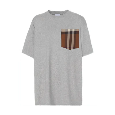 (Women) Burberry Oversized Grey Check Pocket Cotton T-Shirt Short Sleeve 80489231