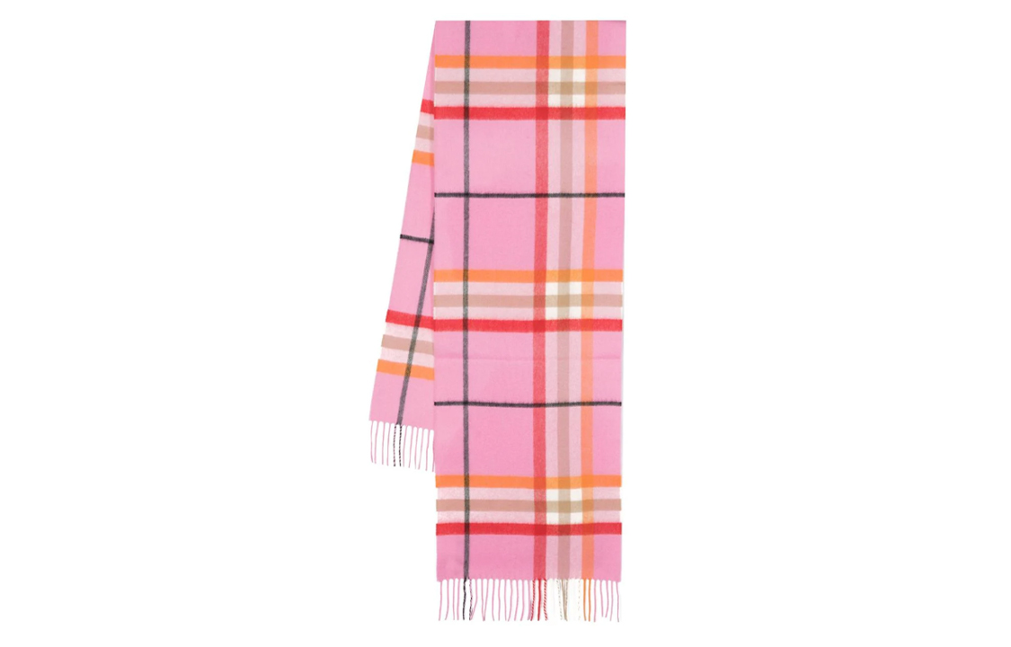 (Women) Burberry  Pink Check Fringe Wool Scarf 8070978