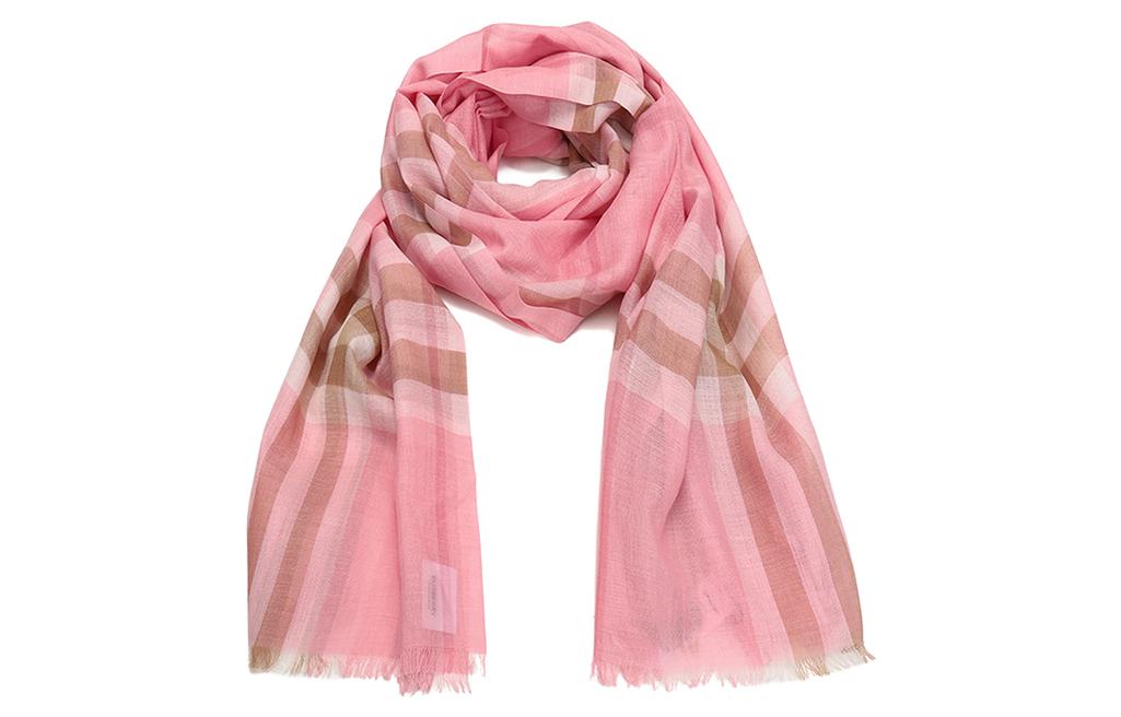 (Women) Burberry  Pink Checkered Pattern Wool Scarf 8024520 圖 4
