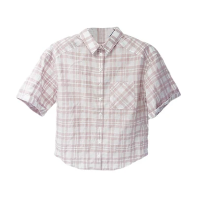 (Women) Burberry Pink Checkered Short Sleeve Shirt. 39991531