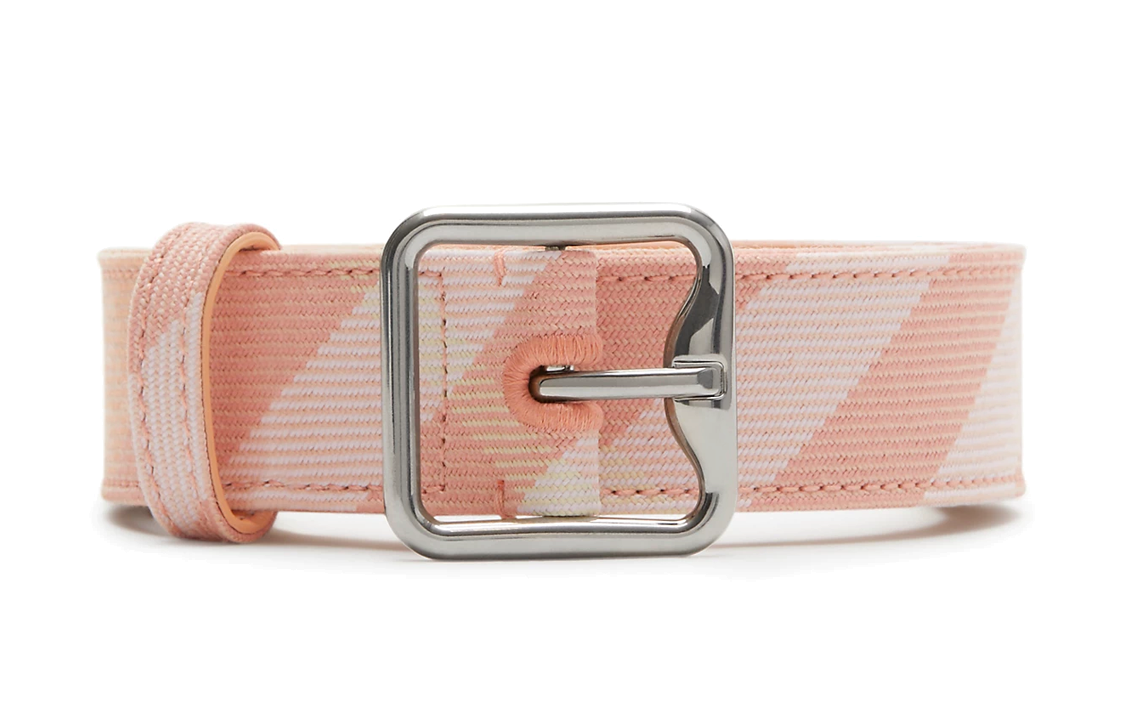 (Women) Burberry  Pink Checkered Woven Calf Leather Belt 3cm Wide. 80817551