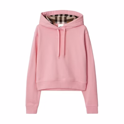 (Women) Burberry Pink Cropped Cotton Hoodie with Drawstring and Logo Design. 80843951