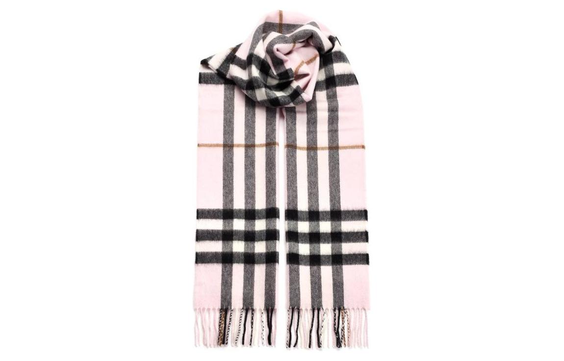 (Women) Burberry  Pink Striped Fringe Design Cashmere Scarf. 8077877