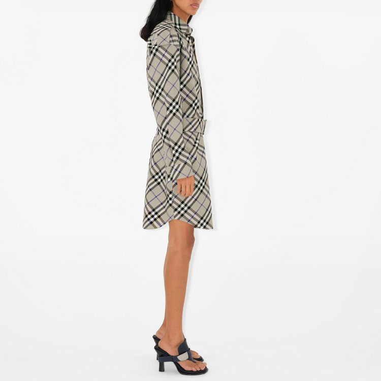 Purchase (W) 博柏利格纹长袖系带连衣裙苔藓绿 80907171