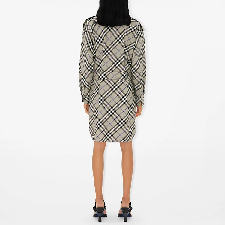 Details for (W) 博柏利格纹长袖系带连衣裙苔藓绿 80907171