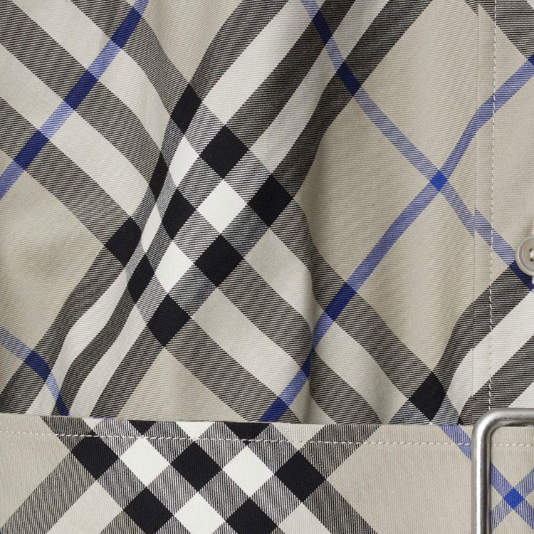 Sizing (W) 博柏利格纹长袖系带连衣裙苔藓绿 80907171