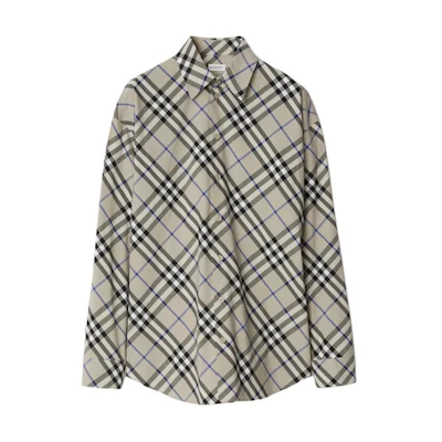 (Women) Burberry Plaid Print Long Sleeve Shirt Moss Green. 80876421