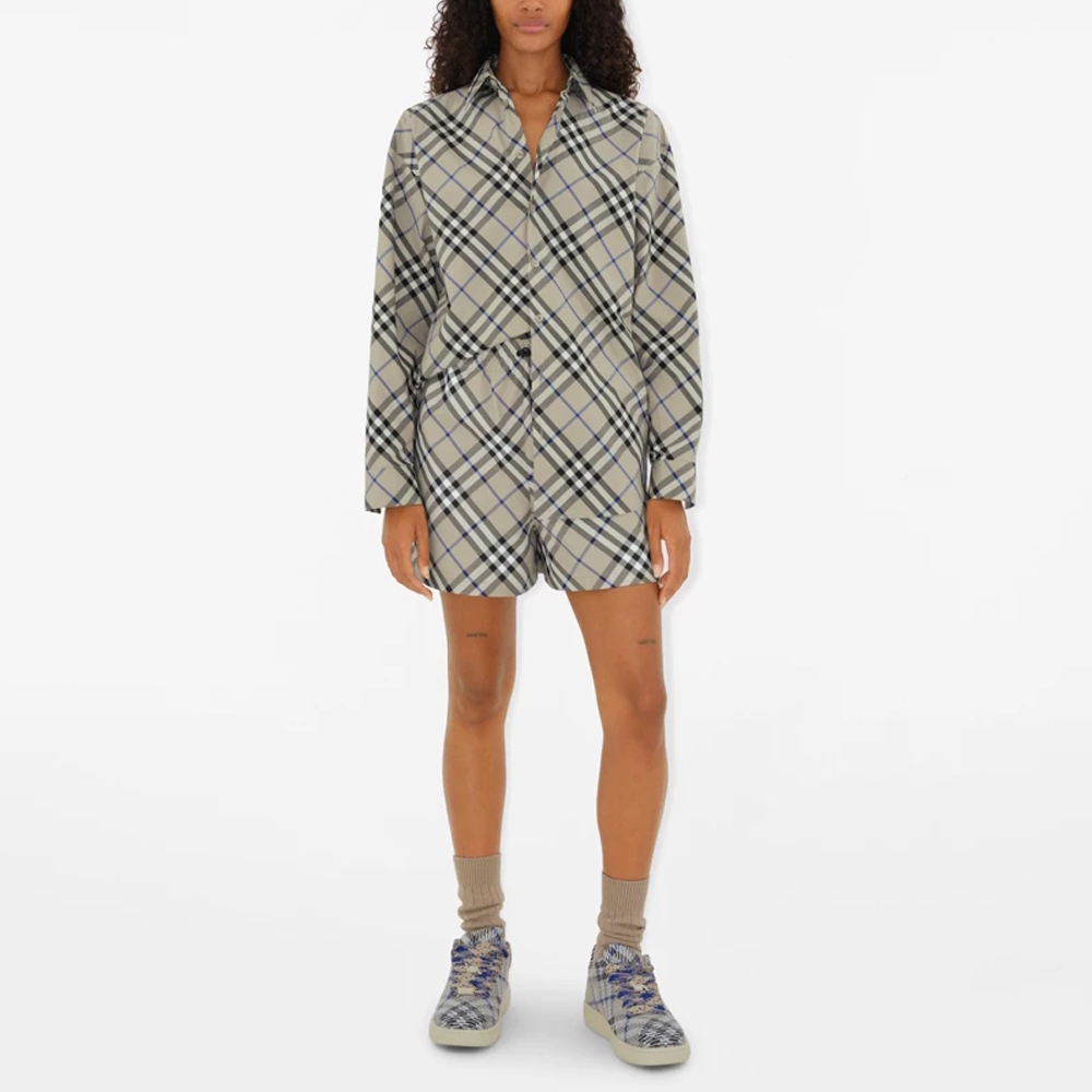 Shop (Women) Burberry  Plaid Print Long Sleeve Shirt Moss Green. 80876421