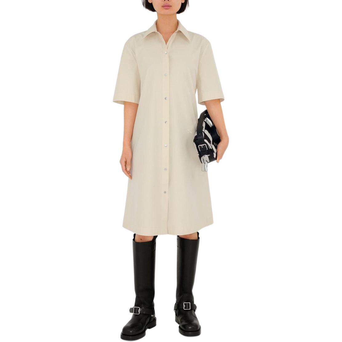 Shop (W) 博柏利纯白短袖中长衬衫连衣裙 80835541