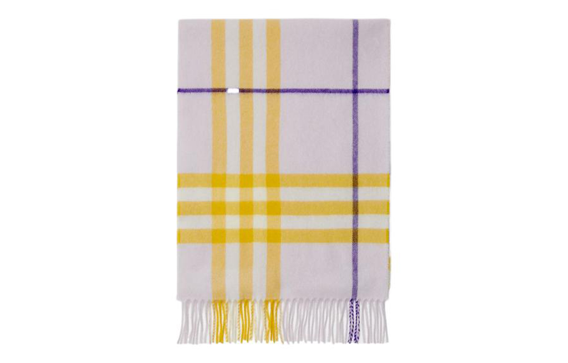 (Women) Burberry  Purple Cashmere Scarf with Tassels and Check Pattern Trim. 80795561