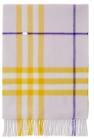 (Women) Burberry Purple Cashmere Scarf with Tassels and Check Pattern Trim. 80795561 (Women) Burberry Purple Cashmere Scarf with Tassels and Check Pattern Trim. 80795561
