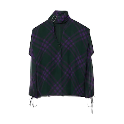 (Women) Burberry Purple Check Colorblock Sleeveless Casual Shirt. 80777421