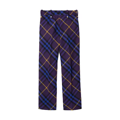 (Women) Burberry Purple Check Wool Straight-Leg Casual Pants 80783731