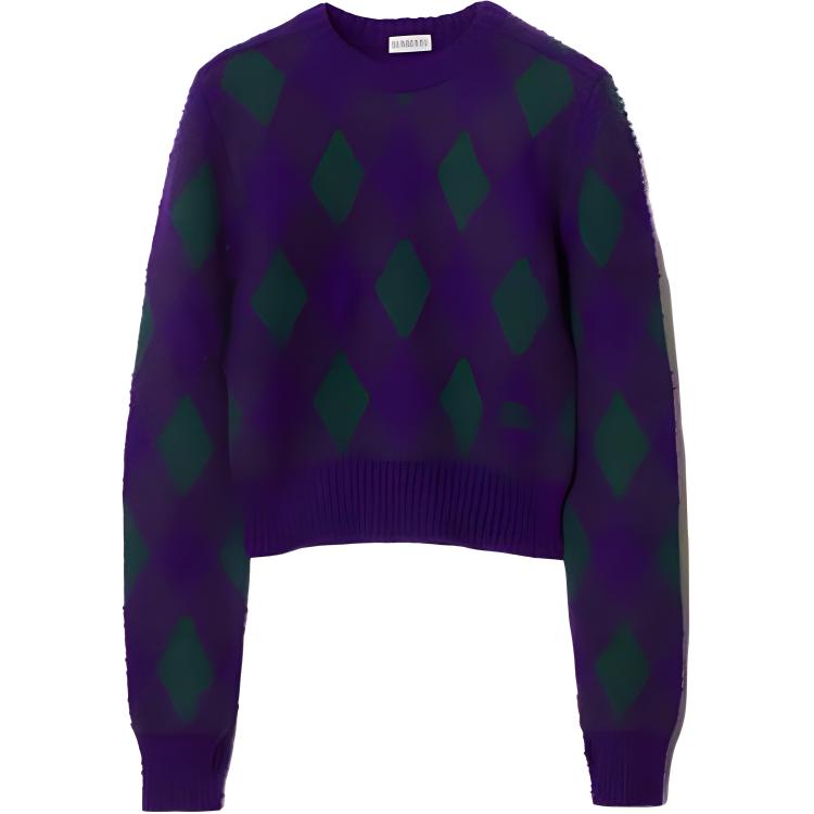 (Women) Burberry  Purple Diamond Pattern Crewneck Short Sweater. 80785001