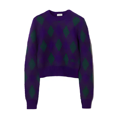 (Women) Burberry Purple Diamond Pattern Crewneck Short Sweater. 80785001