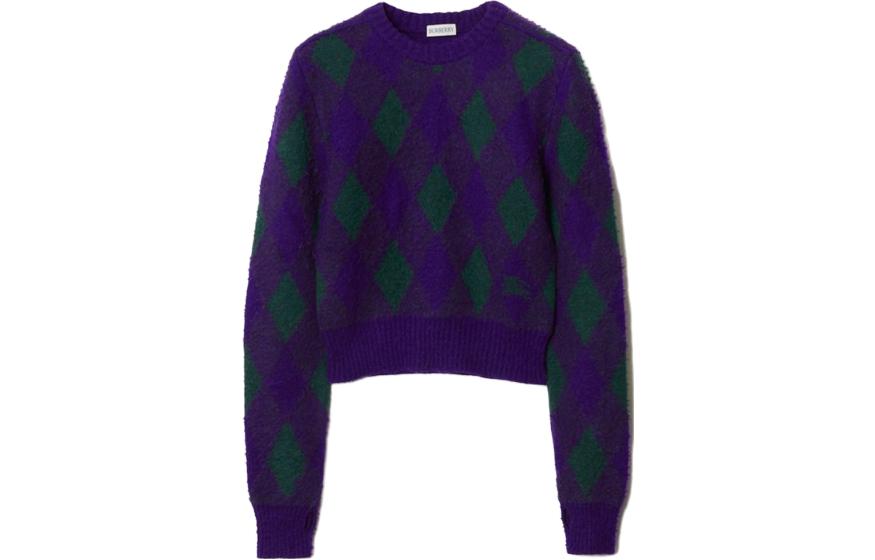 Order (W) 博柏利紫色钻石纹圆领短款毛衣. 80785001