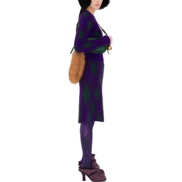 Details for (W) 博柏利紫色钻石纹圆领短款毛衣. 80785001