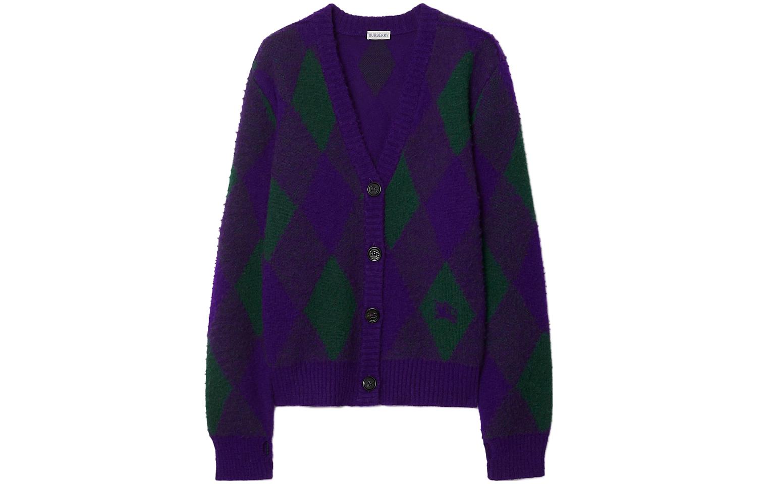 (Women) Burberry  Purple Geometric Pattern Knit Sweater Long Sleeve Casual Pullover. 80769541