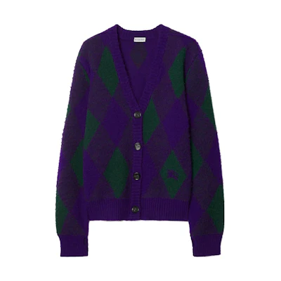 (Women) Burberry Purple Geometric Pattern Knit Sweater Long Sleeve Casual Pullover. 80769541