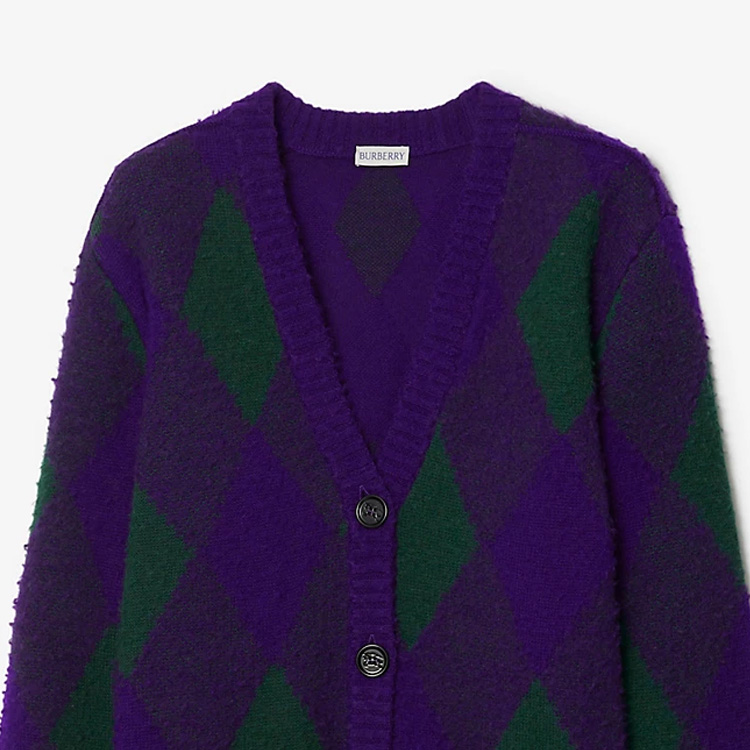 Sizing (W) Burberry 紫色幾何圖案針織長袖休閒毛衣。 80769541