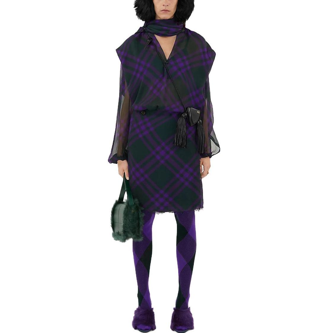 Lookbook (W) Burberry 紫色絲質格紋迷你裙 80772431