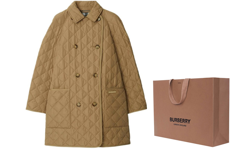 Shop (W) 버버리 퀼팅 더블 브레스트 코튼 자켓 카멜 탄 80842001