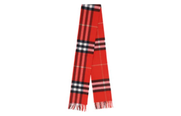 (Women) Burberry  Red Check Fringe Wool Scarf 8077883A4587