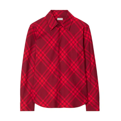 (Women) Burberry Red Check Long Sleeve Button-Down Shirt 80776721