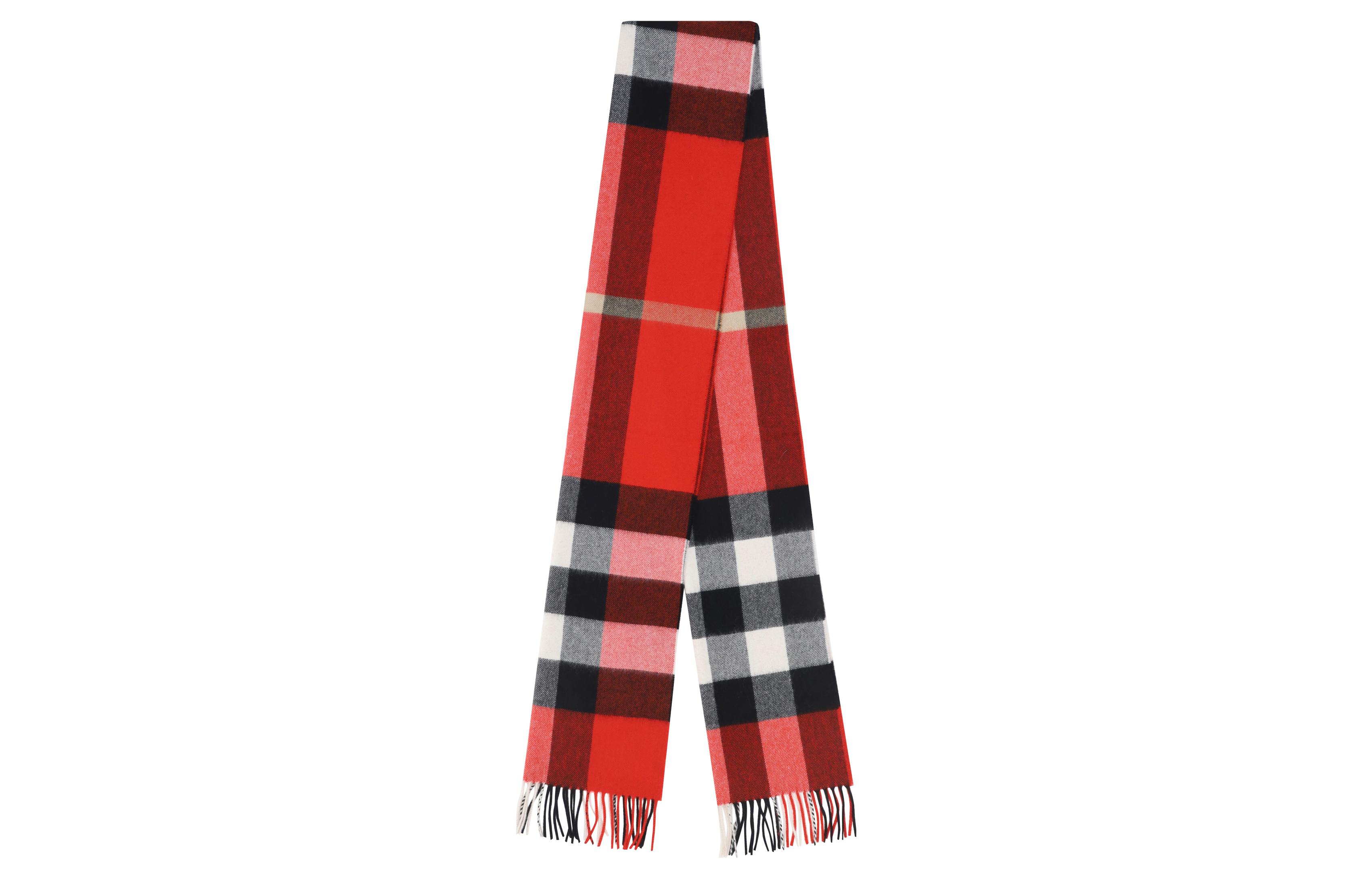 (Women) Burberry  Red Check Pattern Tassel Knit Scarf. 8077894A4587