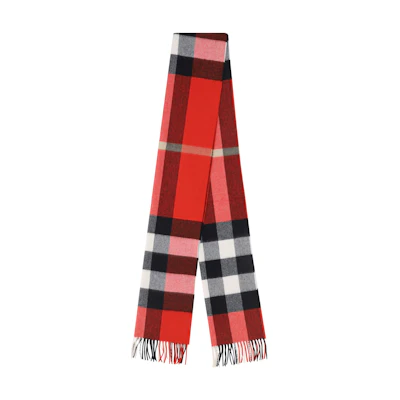 (Women) Burberry Red Check Pattern Tassel Knit Scarf. 8077894A4587
