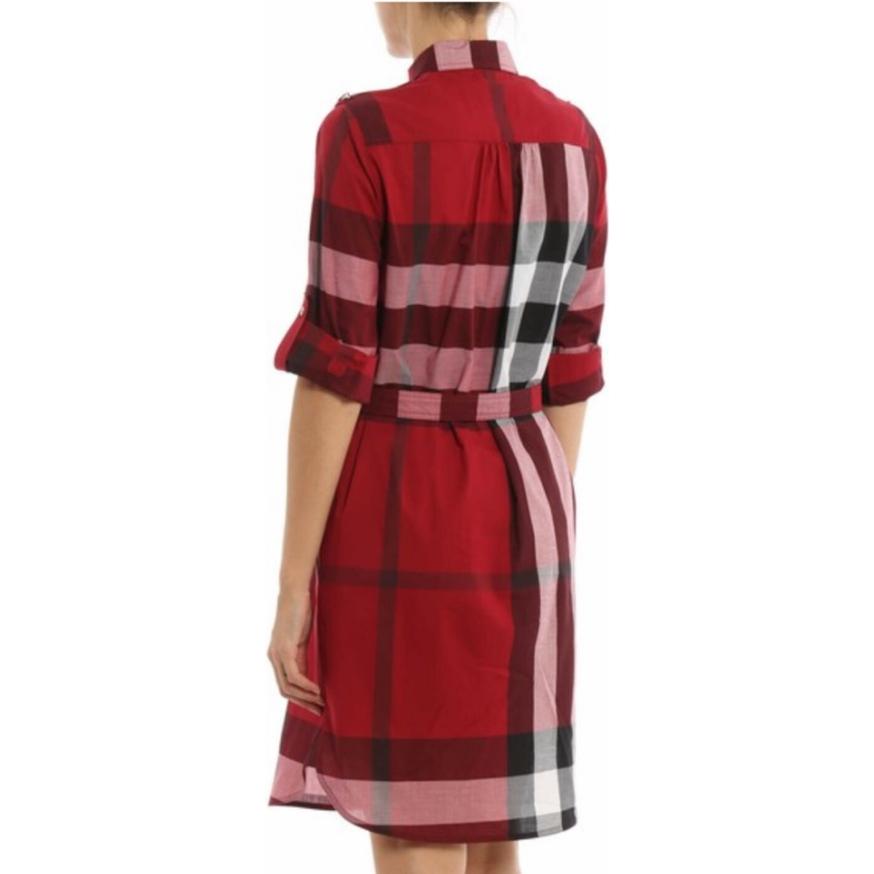 Shop (W) Burberry 紅色格紋長袖短洋裝 80277061