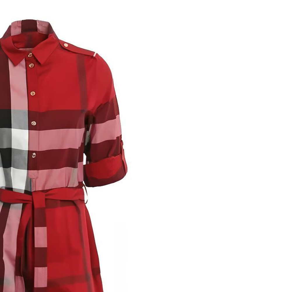 Sizing (W) Burberry 紅色格紋長袖短洋裝 80277061