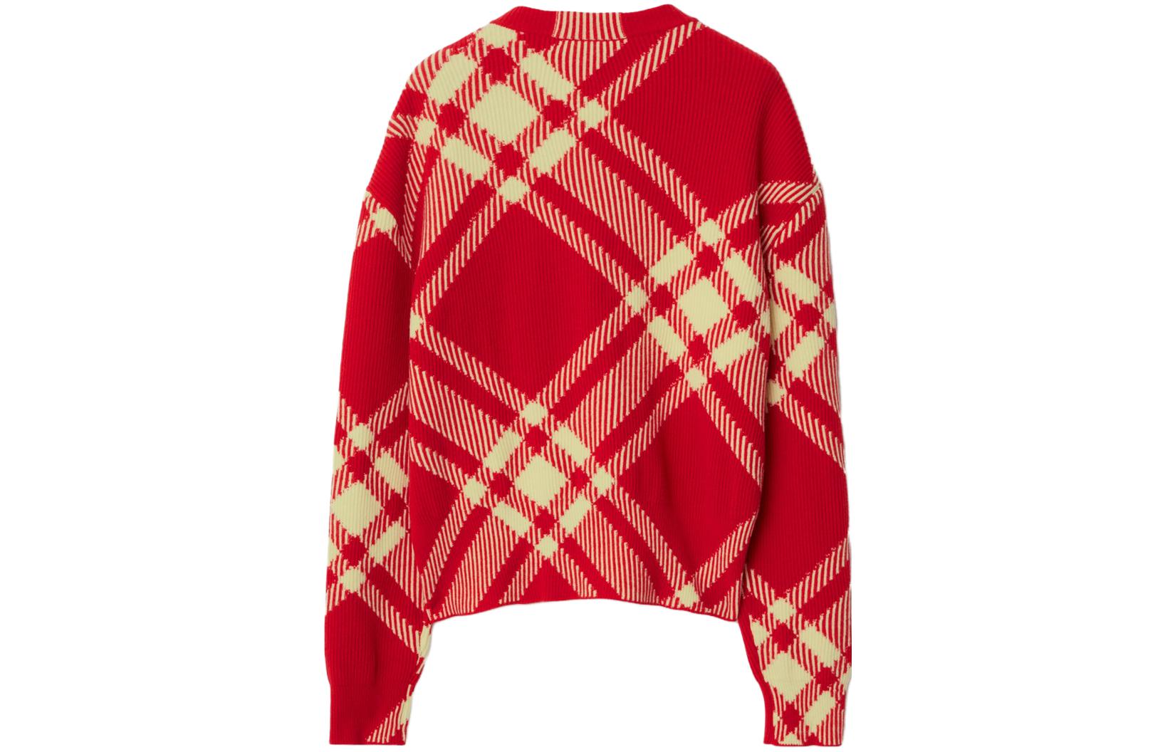 (Women) Burberry  Red Checkered Button-Up Crewneck Knit Long-Sleeve Sweater 80827531 圖 3