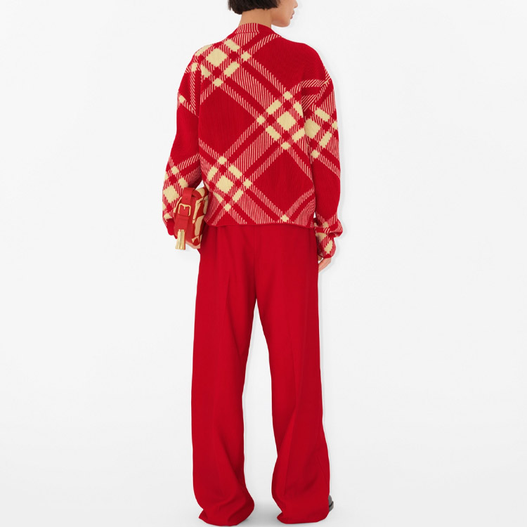 (Women) Burberry  Red Checkered Button-Up Crewneck Knit Long-Sleeve Sweater 80827531 圖 5