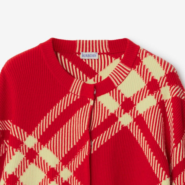 (Women) Burberry  Red Checkered Button-Up Crewneck Knit Long-Sleeve Sweater 80827531 圖 7