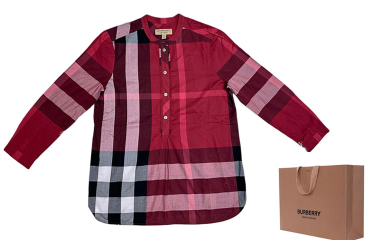 (Women) Burberry  Red Checkered Long-Sleeve Button-Up Shirt 40178141 圖 4