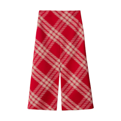 (Women) Burberry Red Checkered Long Zip Split Casual Skirt. 80831631