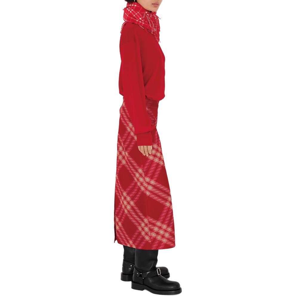Details for (W) Burberry 紅色格紋長拉鍊開叉休閒裙 80831631