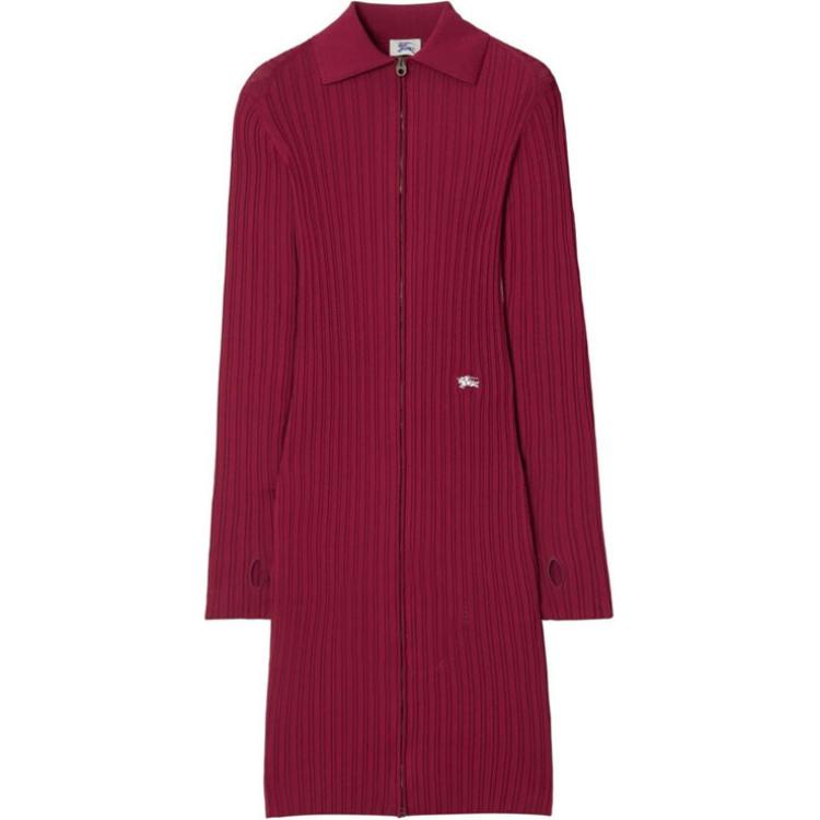 (Women) Burberry  Red EKD Viscose Blend Long Sleeve Midi Zip-Up Dress. 80847091