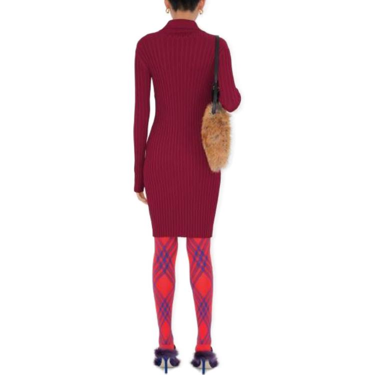Shop (W) Vestido Midi Rojo de Manga Larga con Cremallera Burberry EKD Mezcla de Viscosa. 80847091